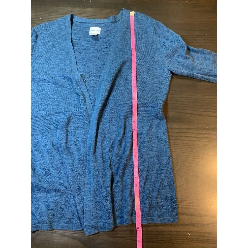Chicos 2 Lightweight Cardigan Sweater‎ Womens Large Blue Modest Office Church